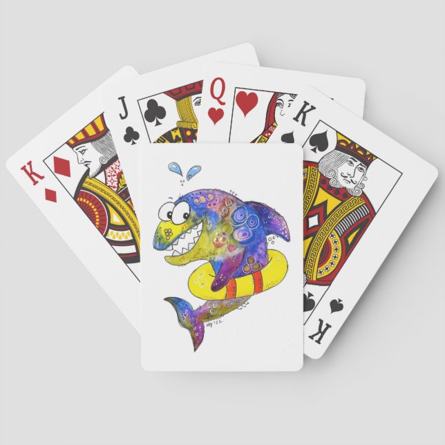 Cute Whimsical Colourful Shark in Float Playing Cards (Back)