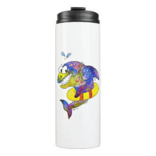 Cute Whimsical Colourful Shark in Float Thermal Tumbler