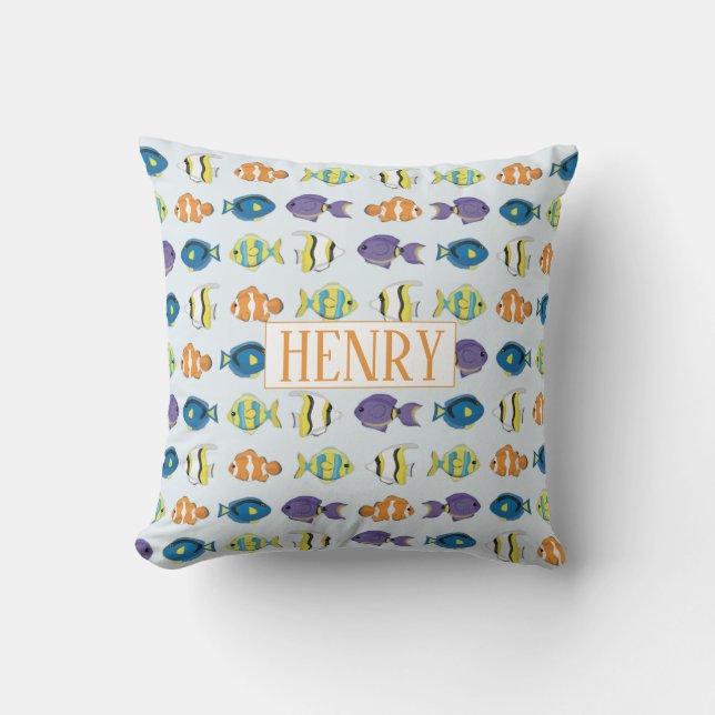 Cute Whimsical Colourful Tropical Ocean Fish Cushion (Front)