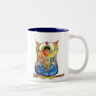 Cute Whimsical Confused Owl Two-Tone Coffee Mug