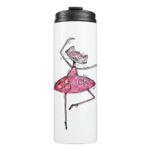 Cute Whimsical Dancing Cat Thermal Tumbler