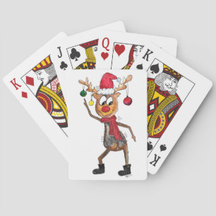 Cute Whimsical Dancing Christmas Deer Playing Cards
