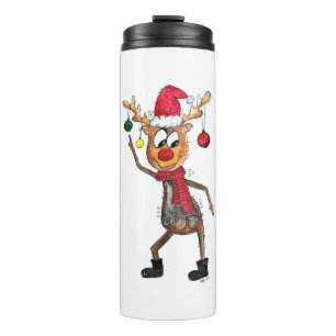 Cute Whimsical Dancing Christmas Deer Thermal Tumbler