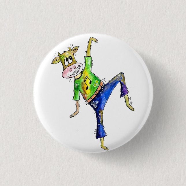 Cute Whimsical Dancing Cow 3 Cm Round Badge (Front)