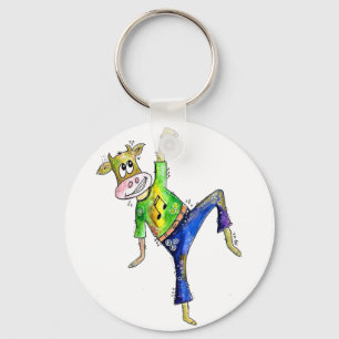 Cute Whimsical Dancing Cow Key Ring