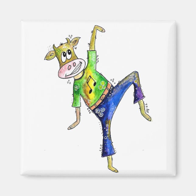 Cute Whimsical Dancing Cow Magnet (Front)