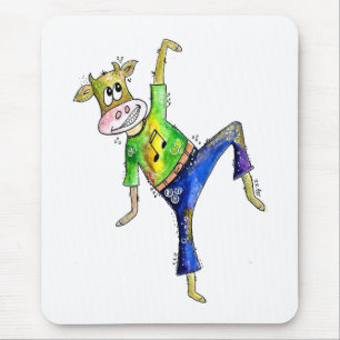Cute Whimsical Dancing Cow Mouse Pad