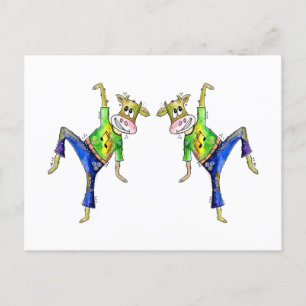 Cute Whimsical Dancing Cow Postcard