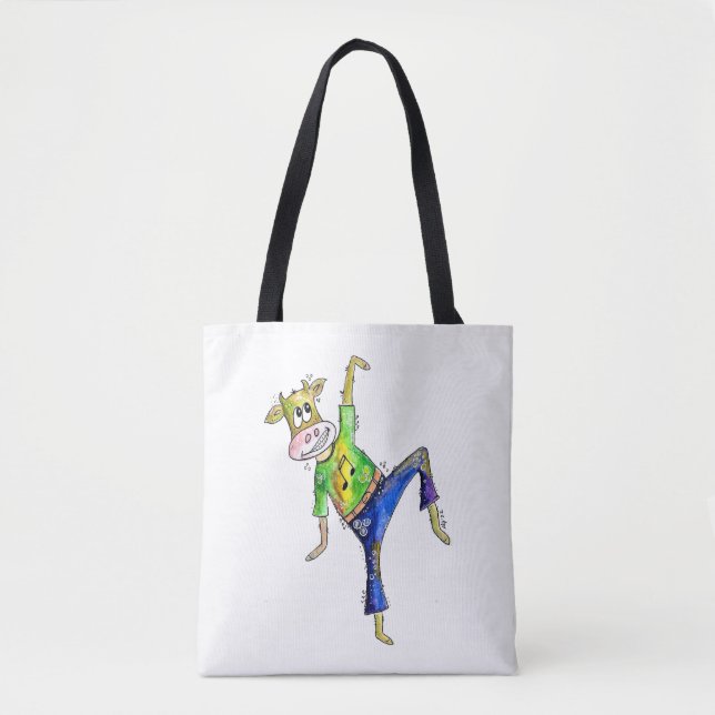 Cute Whimsical Dancing Cow Tote Bag (Front)