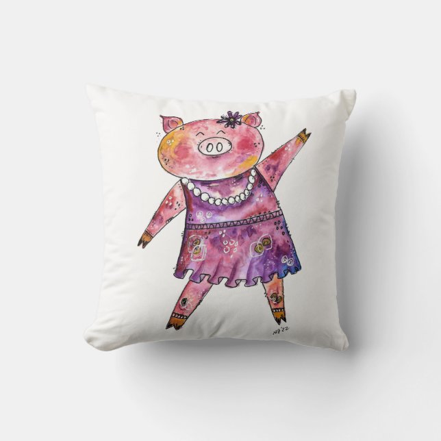 Cute Whimsical Dancing Pig Cushion (Front)