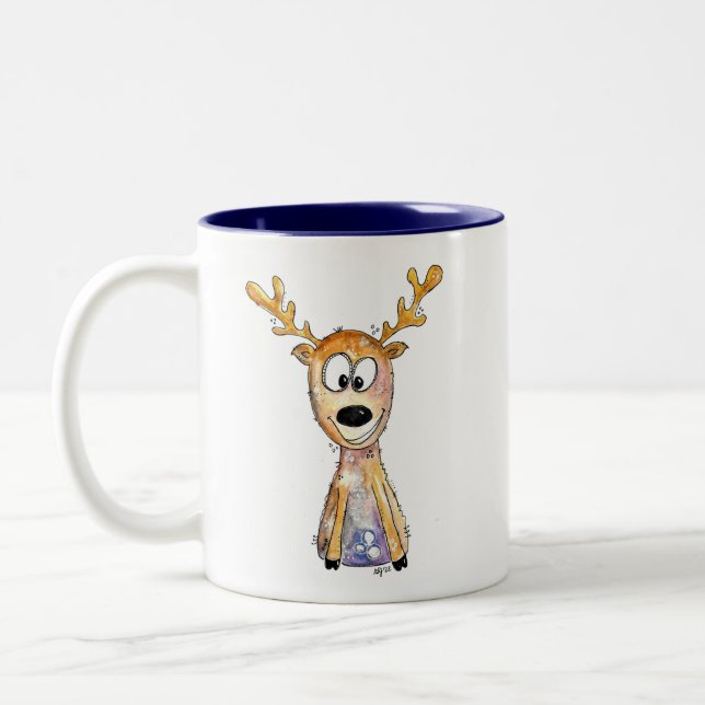 Cute Whimsical Deer Two-Tone Coffee Mug (Left)
