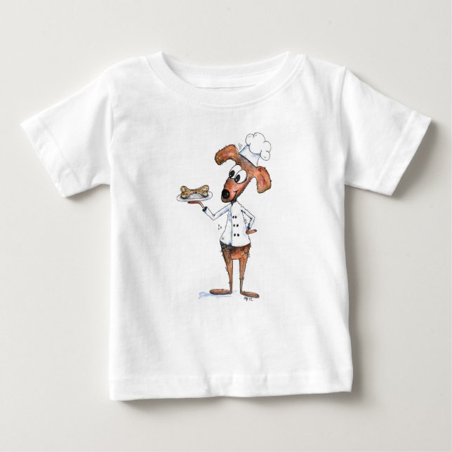 Cute Whimsical Dog Chef Baby T-Shirt (Front)