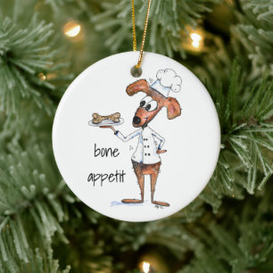 Cute Whimsical Dog Chef Ceramic Ornament
