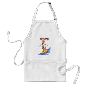 Cute Whimsical Dog on Surfboard Standard Apron