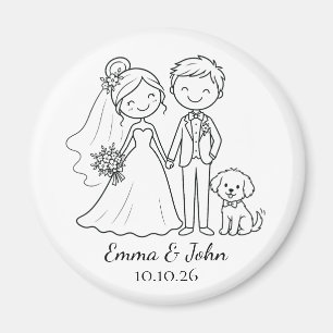Cute Whimsical Dog Wedding Bride Groom Favour Magnet