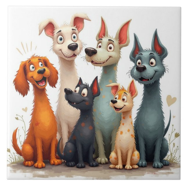 Cute whimsical dogs ceramic tile (Front)