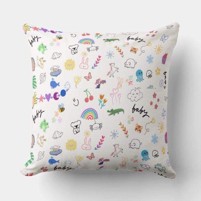Cute whimsical Doodle Decorative kid throw Pillow  (Front)