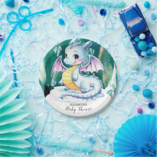 Cute Whimsical Dragon Baby Shower Paper Plate