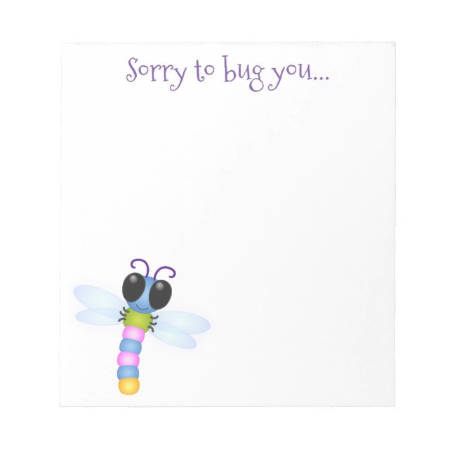 Cute whimsical dragonfly cartoon illustration notepad (Front)