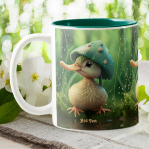 Cute Whimsical Duck Mushroom Hat Personalised Two-Tone Coffee Mug