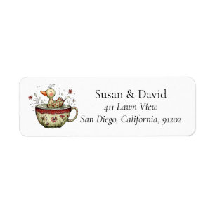 Cute Whimsical Duckling Teacup Wildflower Spring Return Address Label
