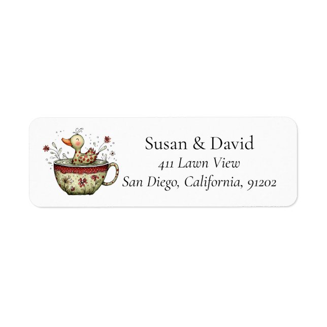 Cute Whimsical Duckling Teacup Wildflower Spring Return Address Label (Front)