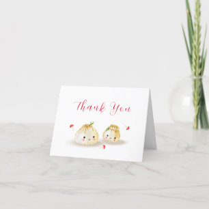 Cute Whimsical Dumpling Mushroom Twin Baby Shower  Thank You Card