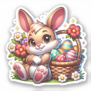 Cute Whimsical Easter Bunny with Basket