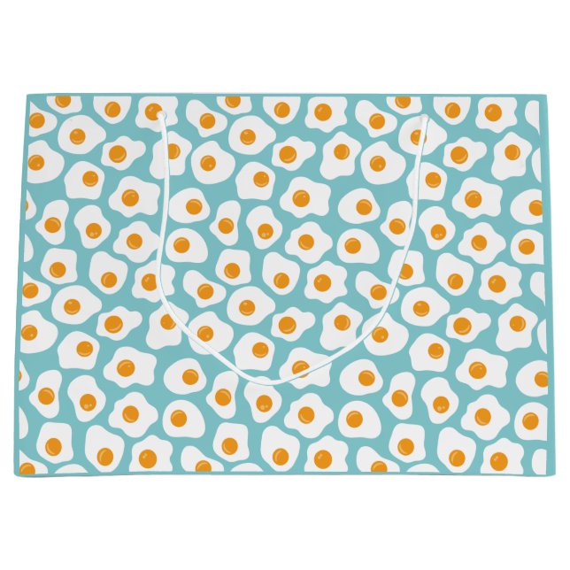 Cute Whimsical Egg Yolk Pattern in Teal Blue Large Gift Bag (Front)