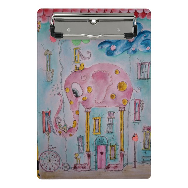 Cute Whimsical Elephant Illustration Mini Clipboard (Front)