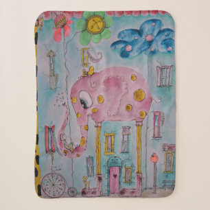 Cute Whimsical Elephant Illustration Sherpa Blanket
