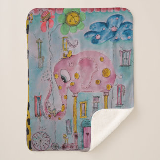 Cute Whimsical Elephant Illustration Sherpa Blanket