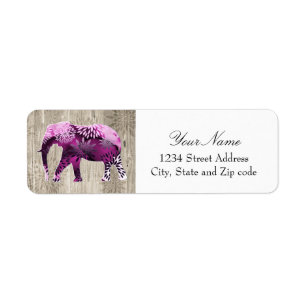 Cute Whimsical Elephant on Wood Design Return Address Label