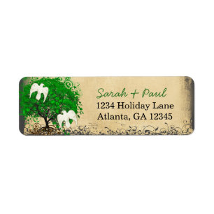Cute Whimsical Emerald Green Heart Leafed Tree Return Address Label