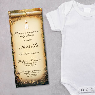 Cute Whimsical Enchanted Forest Scroll Baby Shower Invitation