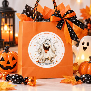 Cute Whimsical Excited Sheet Ghost Classic Round Sticker