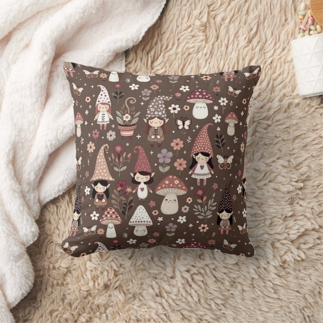 Cute Whimsical Fair Gnomes and Mushrooms  Cushion (Blanket)