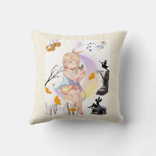 Cute Whimsical Fairy Girl with Deer & Butterflies  Cushion