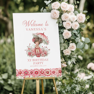 Cute Whimsical Fairy Pink 4th Birthday Welcome  Poster