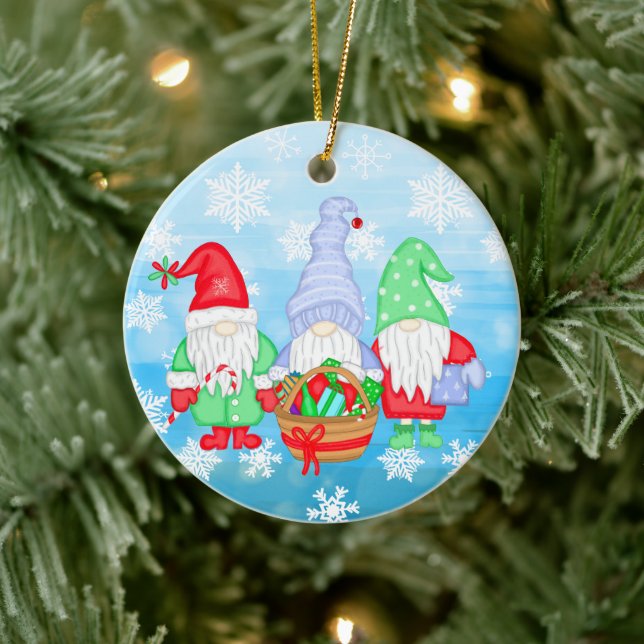 Cute whimsical Festive Christmas Gnomes  Ceramic Ornament (Tree)