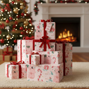 Cute whimsical festive pattern illustration wrapping paper
