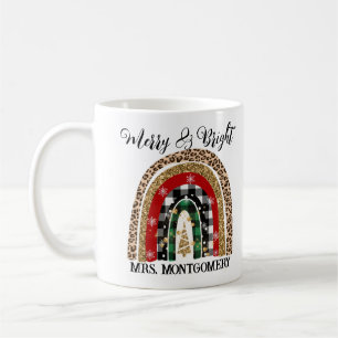 Cute Whimsical Festive Plaid Holiday Rainbow Name Coffee Mug