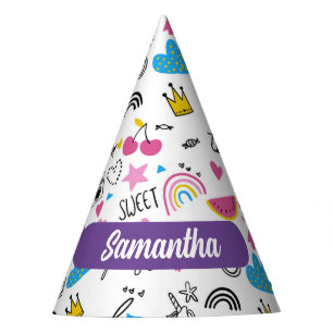 Cute Whimsical First Name Unicorn Rainbow Pattern  Party Hat