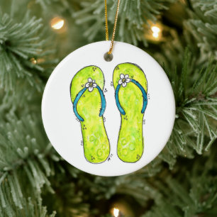 Cute Whimsical Flip Flops Ceramic Ornament