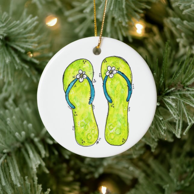 Cute Whimsical Flip Flops Ceramic Ornament (Tree)