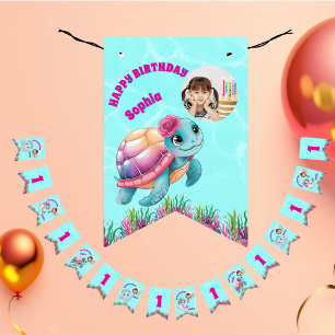 Cute Whimsical Floral Ocean Creatures Girly Photo Bunting