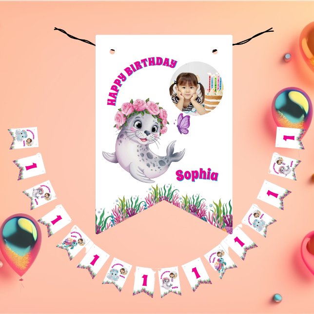 Cute Whimsical Floral Ocean Creatures Girly Photo Bunting (Creator Uploaded)