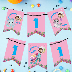 Cute Whimsical Floral Ocean Creatures Girly Photo Bunting