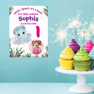 Cute Whimsical Floral Octopus Birthday Welcome  Poster