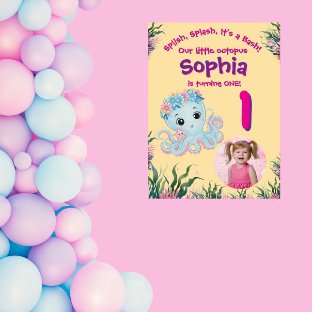 Cute Whimsical Floral Octopus Birthday Welcome  Poster (Creator Uploaded)